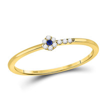 10k Yellow Gold Womens Round Blue Sapphire Diamond Stackable Band Ring 1/12 Cttw - £108.85 GBP