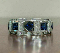 2.15Ct Princess Cut Simulated Sapphire CZ Wedding Men&#39;s Band 925 Sterling Silver - £88.01 GBP