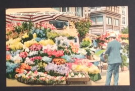 Sidewalk Street Flower Vendors San Francisco California CA Linen Postcard c1940s - £7.56 GBP