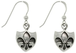 Jewelry Trends Sterling Silver Fleur De Lis Shield Dangle Earrings - £35.58 GBP