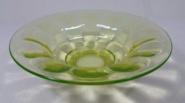 Vintage Vaseline Glass Light Green 9 1/2 Inch Paneled Round Footed Bowl - £78.65 GBP