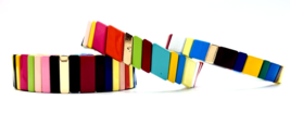 Three Multicolor Rainbow Enamel Metal Stretch Bracelets - £53.81 GBP