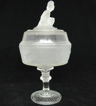 Westward Ho Frosted Glass Compote Covered Pedestal Dish Figural Finial R... - £36.93 GBP