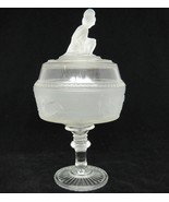 Westward Ho Frosted Glass Compote Covered Pedestal Dish Figural Finial R... - $47.02