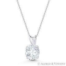 Solitaire Round Brilliant CZ Crystal Rabbit-Ear 13x8mm Pendant in 14k White Gold - £44.93 GBP+