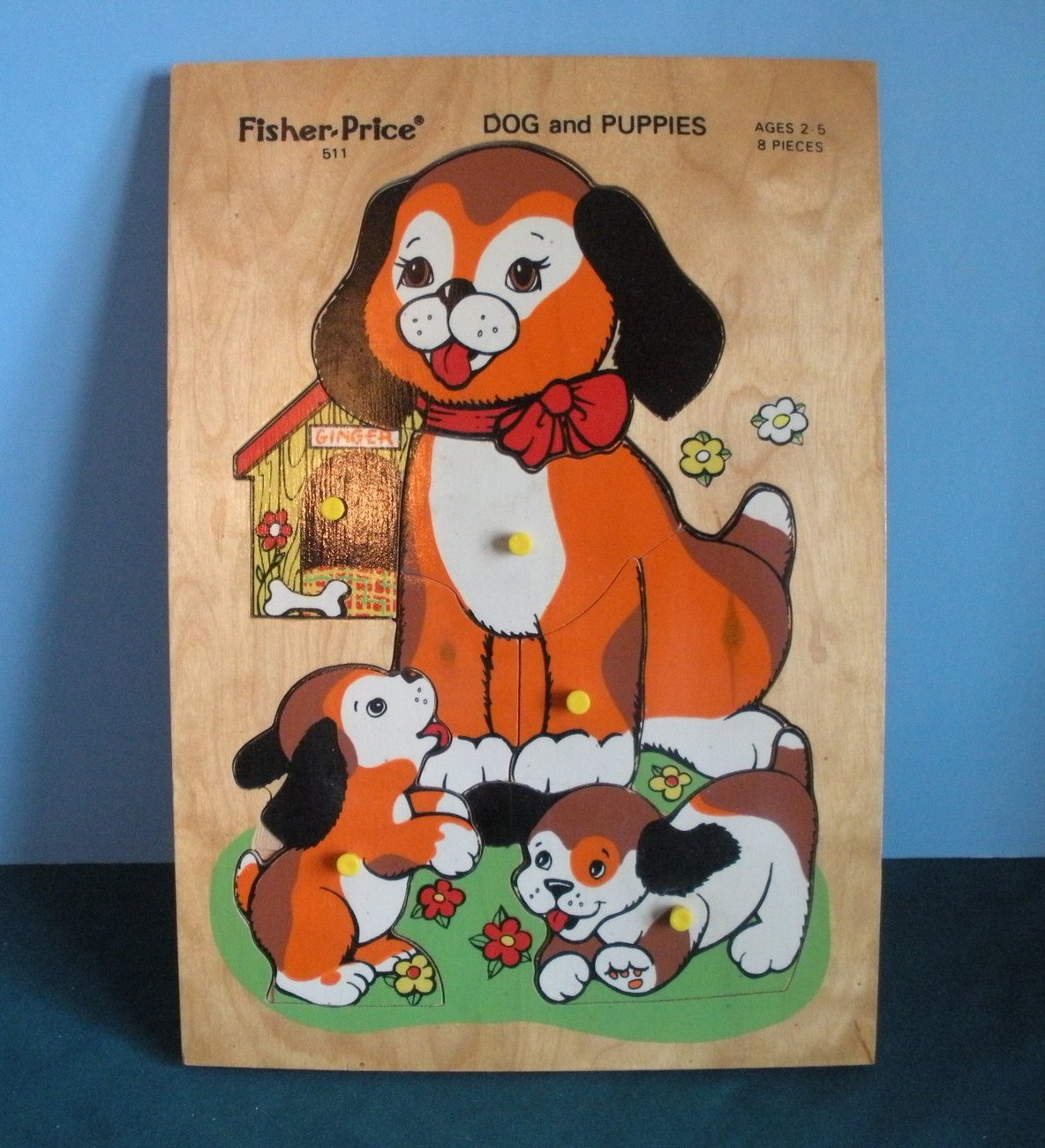 Vtg. Fisher Price Pick Up 'N Peek #511 Wood Puzzle Dog & Puppies VG+++-EXC! (B) - $24.99