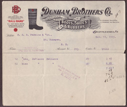 Dunham Brothers Co. Billhead - Brattleboro, VT Boots, Shoes &amp; Rubbers - $12.25