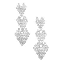 Triple Heart Shaped Pave Rhinestone Silver Dangle Fashion Earrings For Women - £28.04 GBP