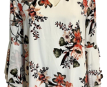 NWT Alfani White, Pink, Brown Floral V Neck 3/4 Flutter Sleeve Top Size 16 - $42.74