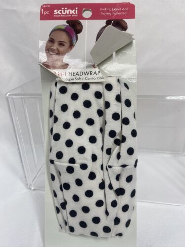 Scunci Black White Polkadot Head Wrap Headband Hair Tie Actively COMBINE... - $3.01