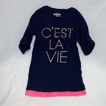 French Navy Neon Pink Tunic Top Girl’s 5 C’est La Vie Gold Letter Long S... - £6.99 GBP