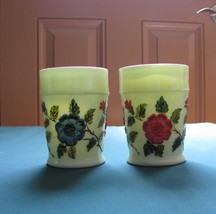L.G. WRIGHT/Northwood 4&quot; Custard Glass Tumblers w/Hand Painted Flowers - £11.95 GBP