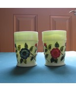 L.G. WRIGHT/Northwood 4&quot; Custard Glass Tumblers w/Hand Painted Flowers - £11.79 GBP