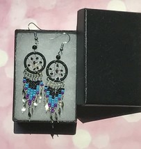 Earrings, Black Dream Catcher, Dangle, Native American, Fish hook ear wires - £13.26 GBP