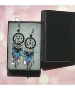 Earrings, Black Dream Catcher, Dangle, Native American, Fish hook ear wires - $16.79