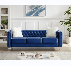Beige, Three-seater Sofa, Velvet Crystal Buckle Upholstery Sofa, Crystal Feet, R - £547.41 GBP