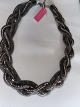 Christian Siriano Braided Rope Black Pewter Crystal Choker Statement Necklace  - £66.45 GBP