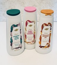 Dove Holiday Treats 3 Body Washes 20 FL OZ Peppermint Bark Sugar Cookie Pumpkin - £33.44 GBP