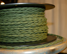 Green Twisted Cotton Covered Wire, Vintage Style Cloth Light Cord, Cotton Fabric - £1.07 GBP