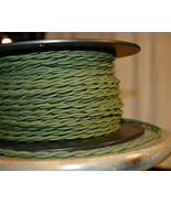 Green Twisted Cotton Covered Wire, Vintage Style Cloth Light Cord, Cotto... - £1.08 GBP