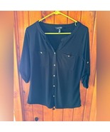 Ellen Tracy Blouse Top Button Down 3/4 Sleeve Career Black Size Medium - $475.17 MXN