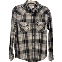 Club Room Men&#39;s Slim Fit Long Sleeve Grey Plaid Pocket Button Up Shirt Medium - £7.40 GBP