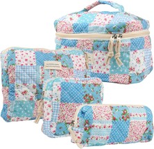 4Pcs Large Capacity Makeup Bag for Women Cute Portable Quilted Coquette Aestheti - £45.41 GBP