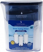 Sapphire 6 cup Countertop Water Pitcher 3 Filter SAP06AFLIT3 Blue Clear BPA free - £17.18 GBP