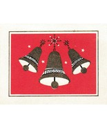 Vintage Christmas Card Gold Bells Red Background Gibson Mid Century - £6.32 GBP