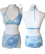 Vintage 60s 70s Pinup Retro Style Skirted Bikini Blue Halter Floral S/M ... - $62.80