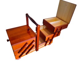 Large sewing box made of wood, simple wooden sewing caddy, jewellery casket - £90.49 GBP