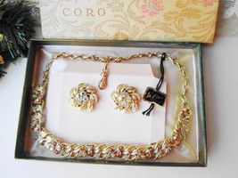 Coro Pegasus Necklace Earring Set Vintage NIB Aurora Borealis Designer Fall Colo - £147.54 GBP