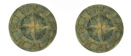 Green Nautical Compass Rose Stepping Stone Wall Plaque Indoor Outdoor Set of 2 - £21.97 GBP
