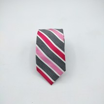 J Ferrar Mens Narrow Tie Pink Gray Striped 57.5&quot; x 2.75&quot; - £11.79 GBP
