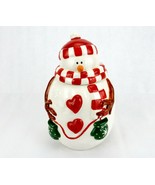 Vintage Porcelain Cookie Jar, Plump Snowman w/Red Checkered Hat &amp; Scarf - £27.29 GBP