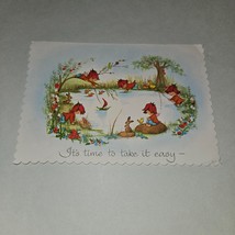 VTG Get Well Greeting Card Child Lake Bunny Duck Scalloped Edges Famous ... - £7.74 GBP
