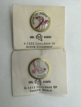 Vintage Girl Scout CHALLENGE PINS TODAYS WORLD &amp; ACTIVE CITIZENSHIP - $6.92