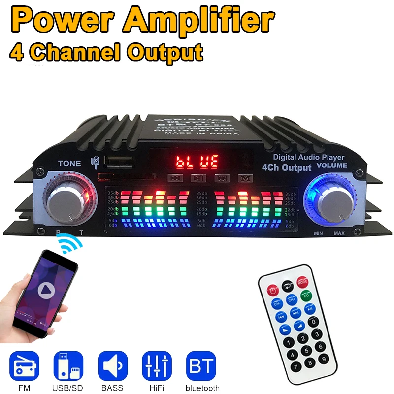 House Home 12V 4 Channel Power Amplifier Bluetooth Car Amplifier Audio System St - £62.79 GBP
