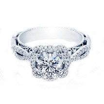 2.50CT LC Moissanite 14K Placcato Oro Bianco Fiore Halo Twist Fidanzamento Ring - £89.62 GBP