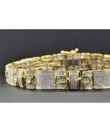 8&quot; Mens Lab-Created Diamond Link Bracelet Round Pave Set 10K Yellow Gold... - £266.42 GBP