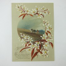 Victorian Birthday Greeting Card Farmer Plow Horses White Flower Blossom... - $9.99