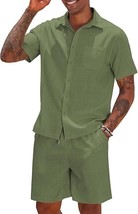 COOFANDY Men 2 Piece Linen Set Casual Short Sleeve Shirt and Short Beach... - $48.84 CAD
