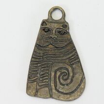 Laurel Burch Signed Shambala Cat Pendant .75" W x 1.3" H Metal Jewelry - $32.33