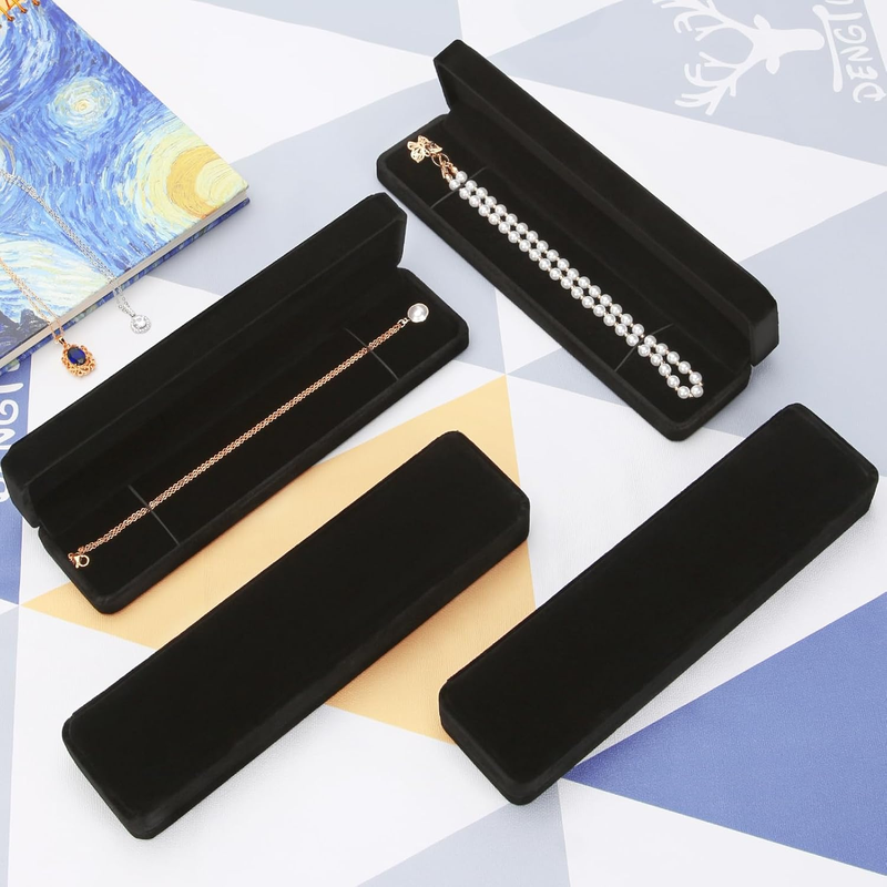 LETURE 4 Pieces Velvet Bracelet Necklace Pendant Jewelry Box, Small Long Jewelry Item image 2