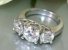 Round Cut 2.80Ct Three Simulated Diamond Engagement Ring 14K White Gold Size 9 - £220.07 GBP