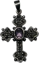Sterling Silver Cross Necklace Pendant Amethyst 4 Grams Religious Symbol Vintage - £31.65 GBP