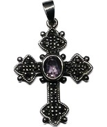 Sterling Silver Cross Necklace Pendant Amethyst 4 Grams Religious Symbol... - £31.65 GBP