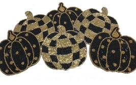 Tahari Black Gold Pumpkin Beaded Drink Coaster Fall Thanksgiving 5&quot; Set ... - £30.55 GBP