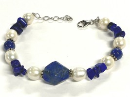 Ross Simons Cultured Pearl and Blue Lapis Bracelet, 7-9&quot; - £17.41 GBP