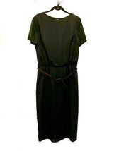 Vintage 1950s  Sheath Dress Belted Sheer Black Warp Knit Large  - £39.96 GBP